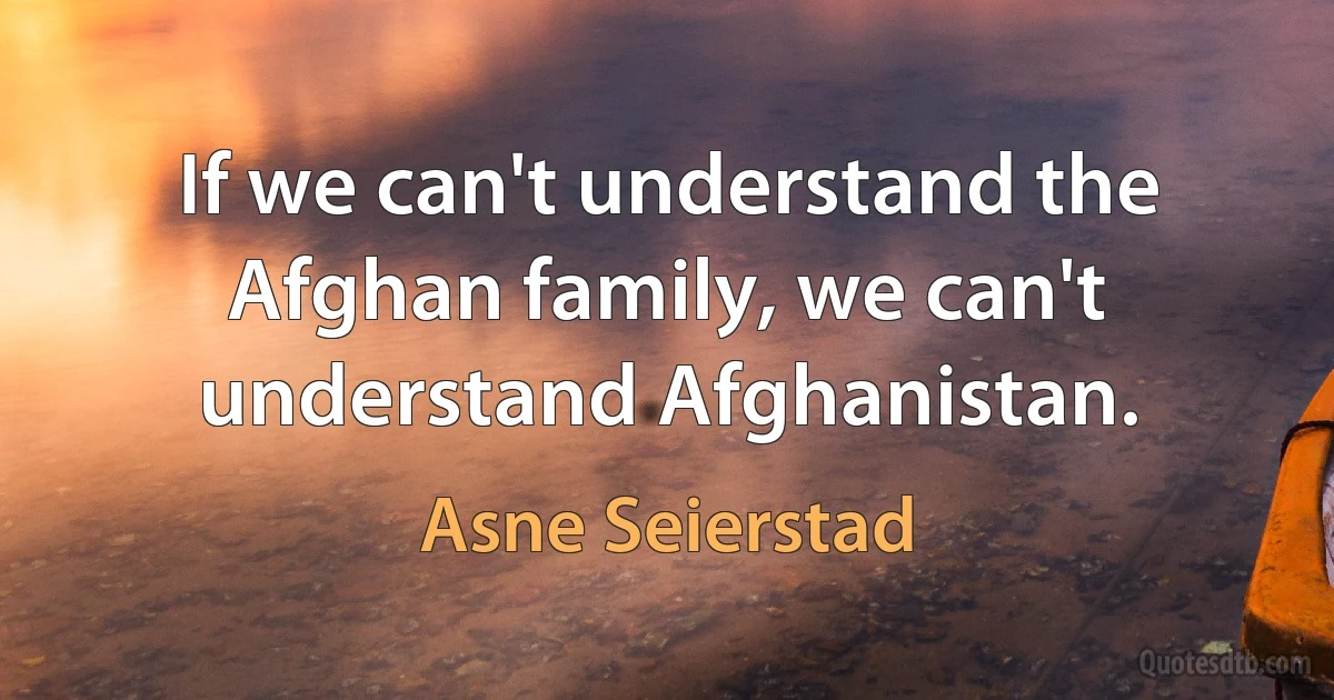 If we can't understand the Afghan family, we can't understand Afghanistan. (Asne Seierstad)