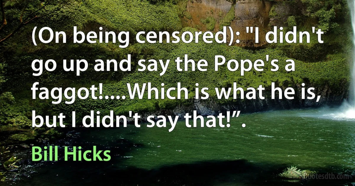 (On being censored): "I didn't go up and say the Pope's a faggot!....Which is what he is, but I didn't say that!”. (Bill Hicks)