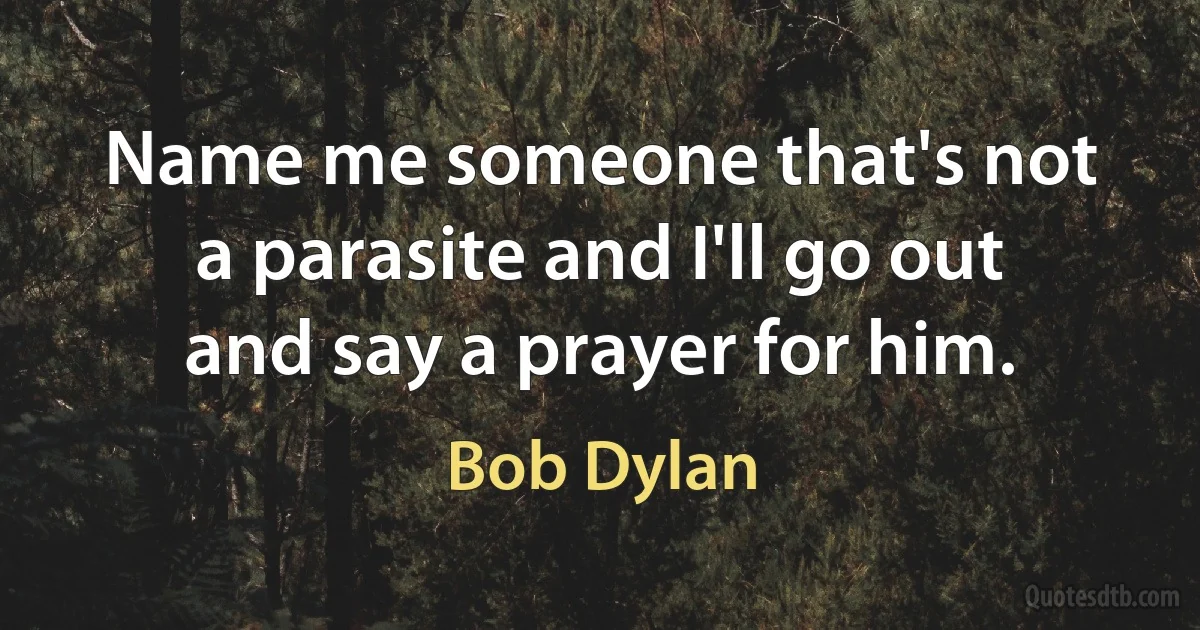 Name me someone that's not a parasite and I'll go out and say a prayer for him. (Bob Dylan)