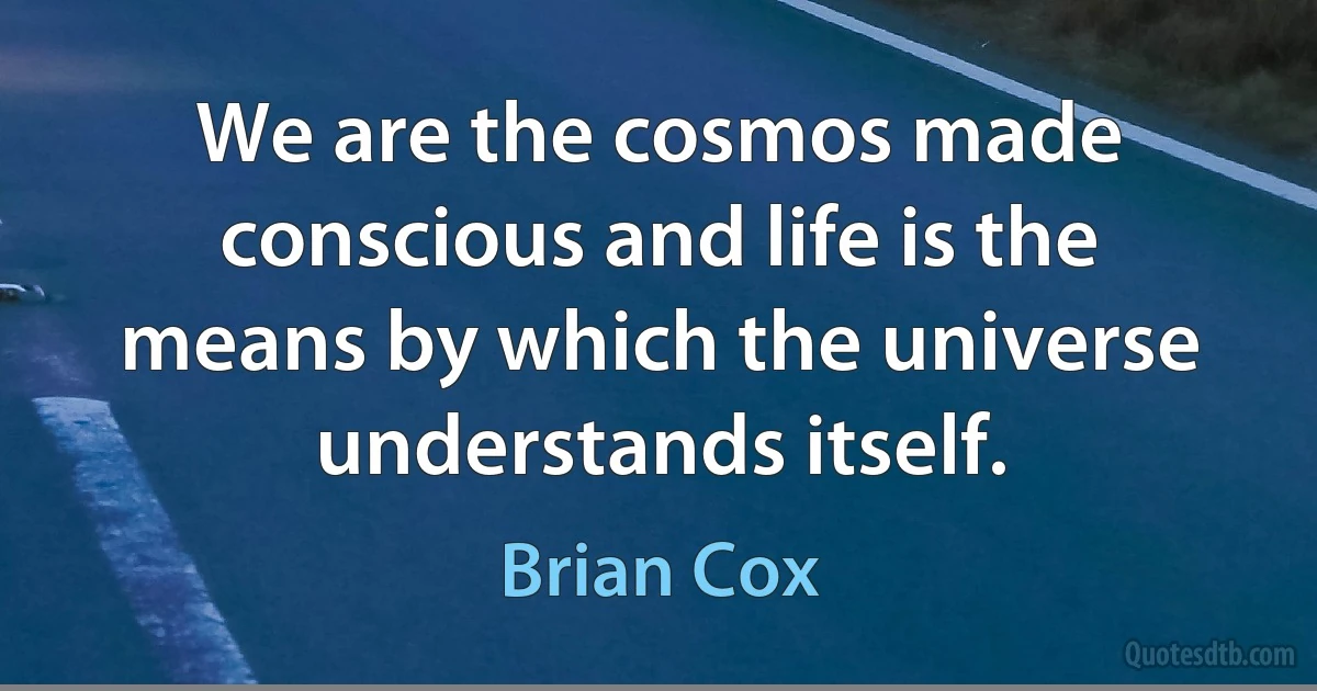 We are the cosmos made conscious and life is the means by which the universe understands itself. (Brian Cox)