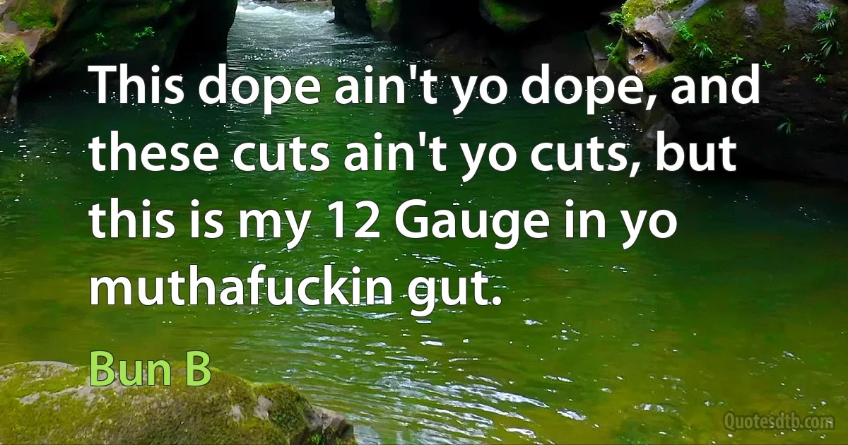 This dope ain't yo dope, and these cuts ain't yo cuts, but this is my 12 Gauge in yo muthafuckin gut. (Bun B)