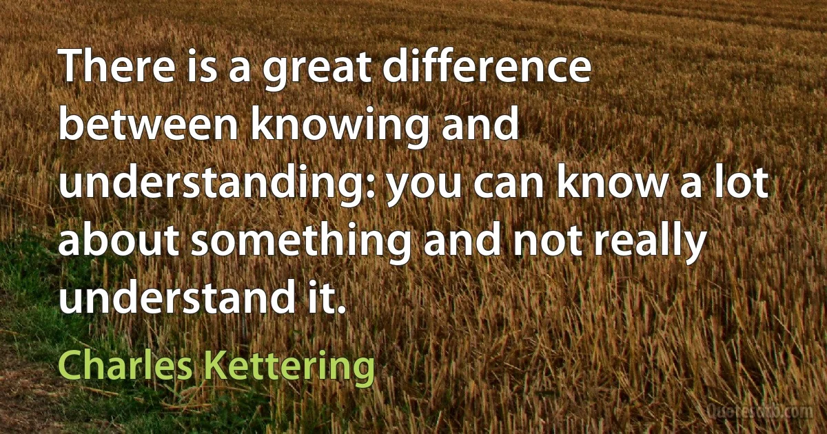 There is a great difference between knowing and understanding: you can know a lot about something and not really understand it. (Charles Kettering)