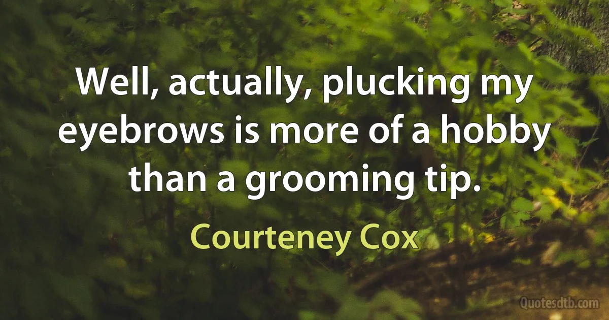 Well, actually, plucking my eyebrows is more of a hobby than a grooming tip. (Courteney Cox)