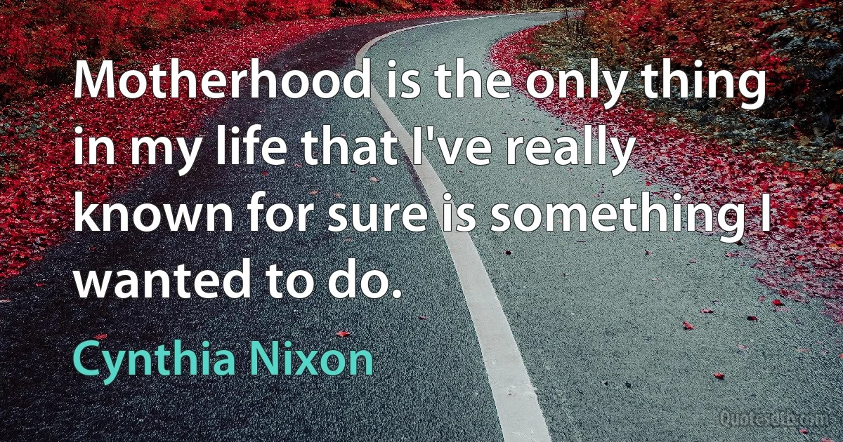 Motherhood is the only thing in my life that I've really known for sure is something I wanted to do. (Cynthia Nixon)