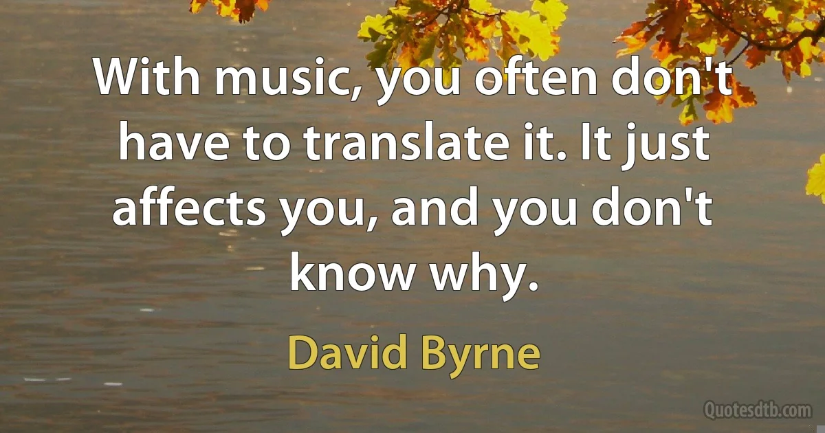 With music, you often don't have to translate it. It just affects you, and you don't know why. (David Byrne)