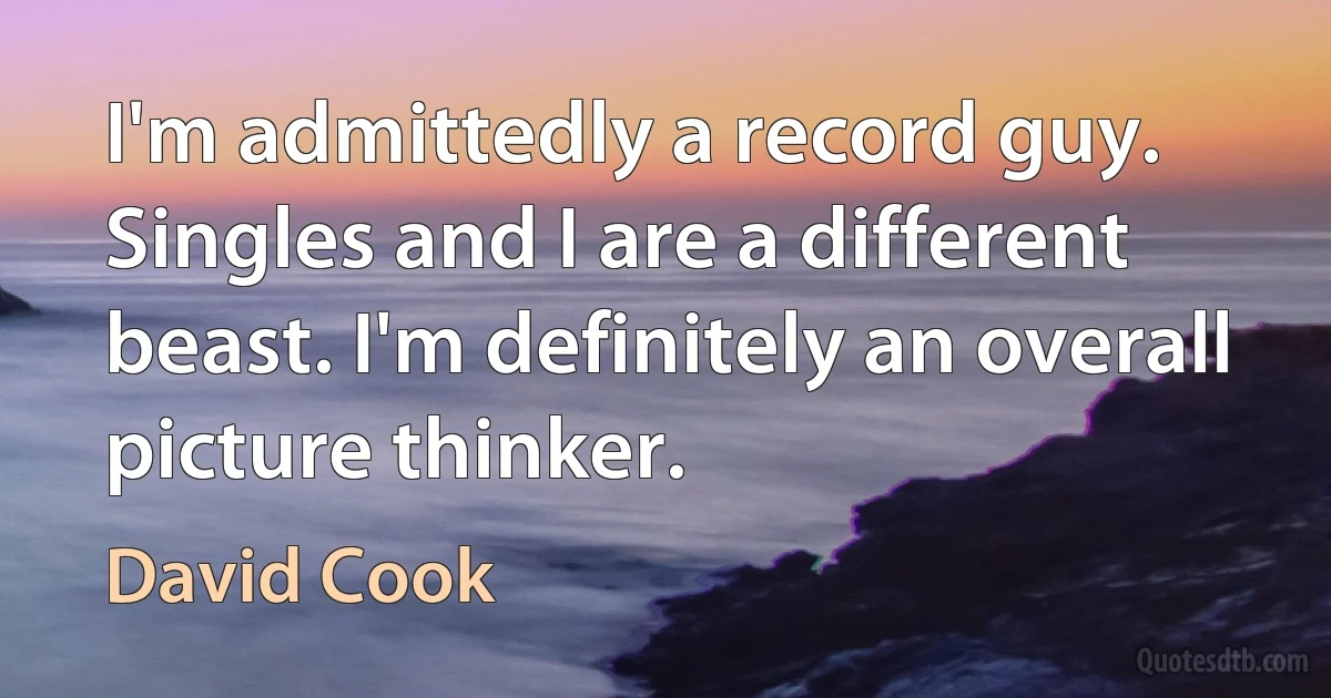 I'm admittedly a record guy. Singles and I are a different beast. I'm definitely an overall picture thinker. (David Cook)