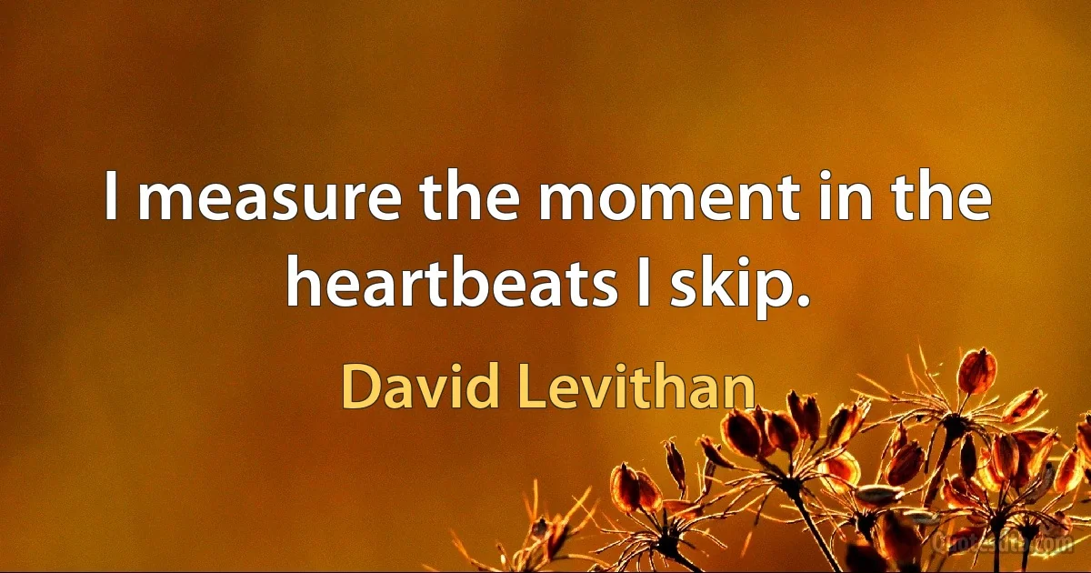 I measure the moment in the heartbeats I skip. (David Levithan)