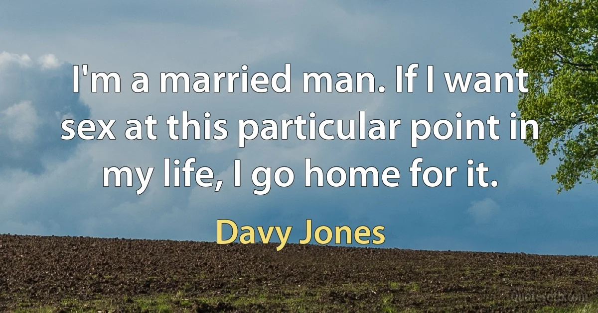 I'm a married man. If I want sex at this particular point in my life, I go home for it. (Davy Jones)