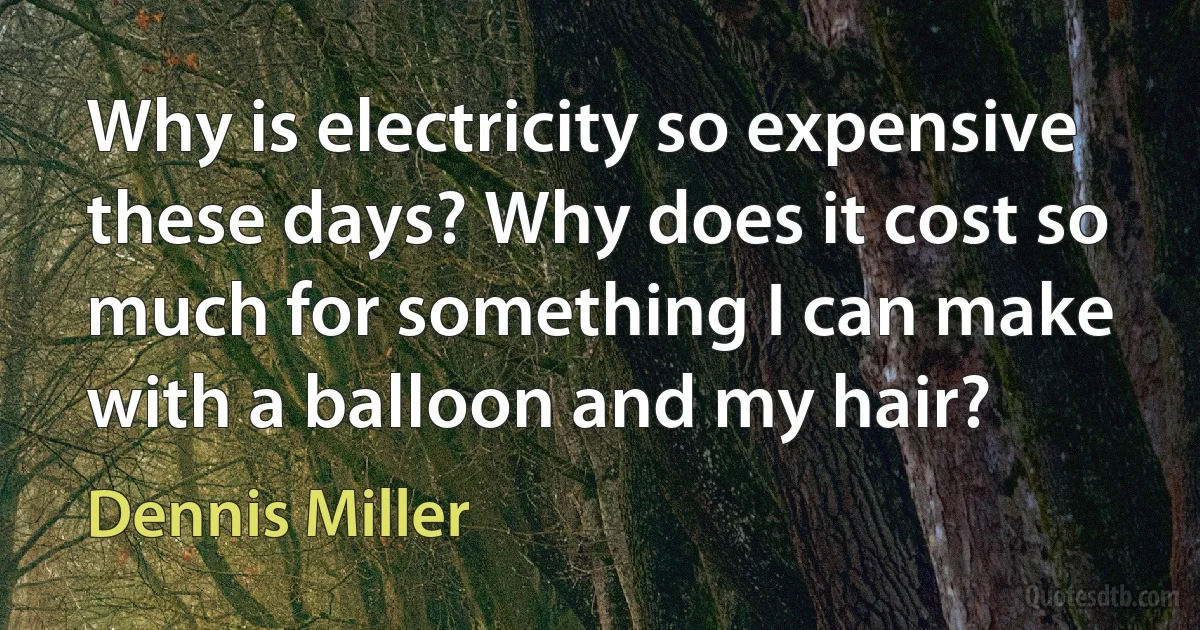 Why is electricity so expensive these days? Why does it cost so much for something I can make with a balloon and my hair? (Dennis Miller)