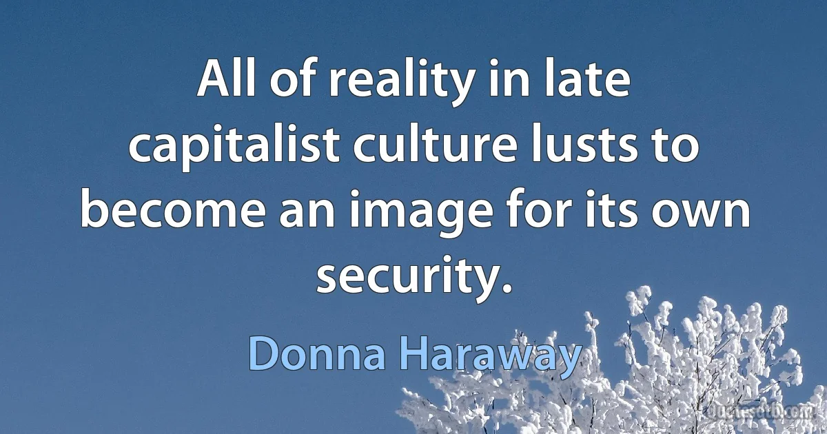 All of reality in late capitalist culture lusts to become an image for its own security. (Donna Haraway)