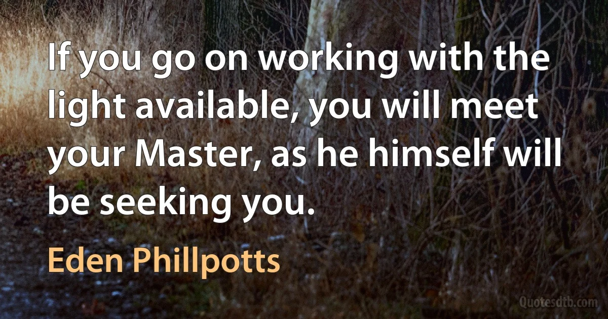 If you go on working with the light available, you will meet your Master, as he himself will be seeking you. (Eden Phillpotts)