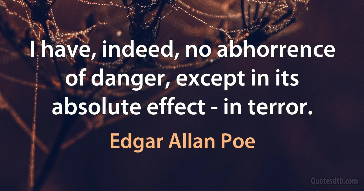 I have, indeed, no abhorrence of danger, except in its absolute effect - in terror. (Edgar Allan Poe)