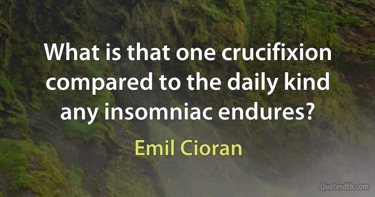 What is that one crucifixion compared to the daily kind any insomniac endures? (Emil Cioran)