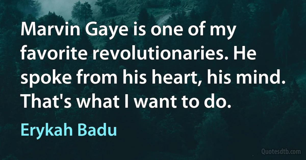 Marvin Gaye is one of my favorite revolutionaries. He spoke from his heart, his mind. That's what I want to do. (Erykah Badu)