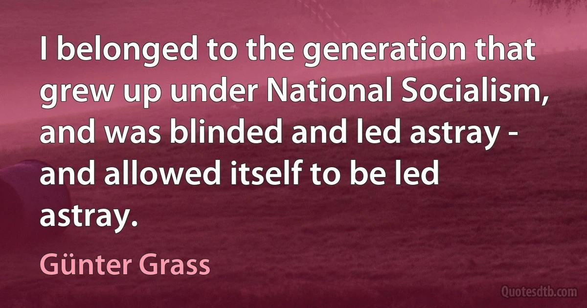 I belonged to the generation that grew up under National Socialism, and was blinded and led astray - and allowed itself to be led astray. (Günter Grass)