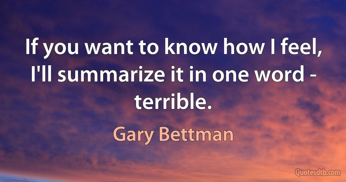 If you want to know how I feel, I'll summarize it in one word - terrible. (Gary Bettman)