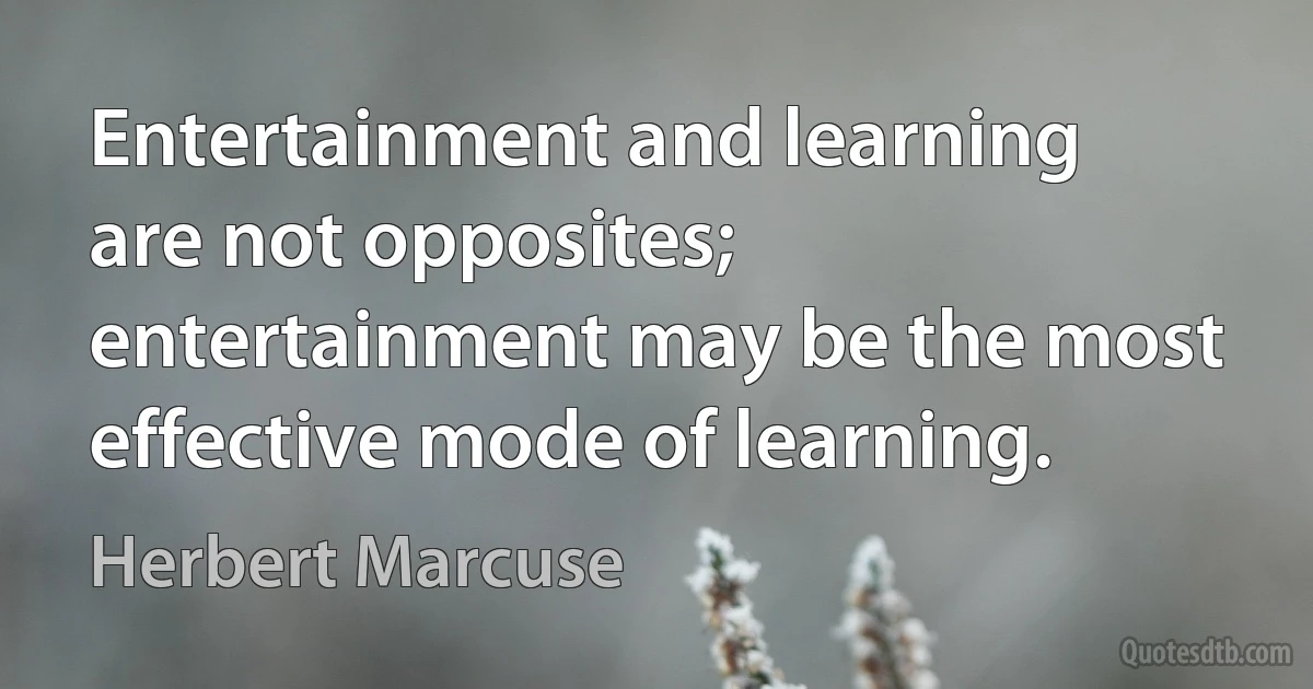 Entertainment and learning are not opposites; entertainment may be the most effective mode of learning. (Herbert Marcuse)