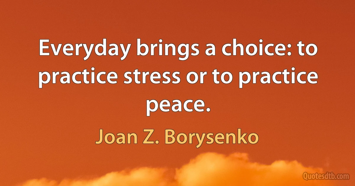 Everyday brings a choice: to practice stress or to practice peace. (Joan Z. Borysenko)