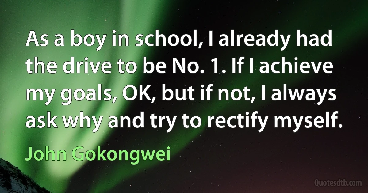 As a boy in school, I already had the drive to be No. 1. If I achieve my goals, OK, but if not, I always ask why and try to rectify myself. (John Gokongwei)