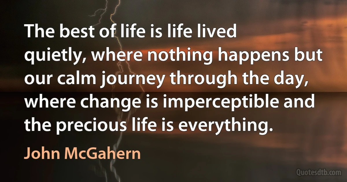 The best of life is life lived quietly, where nothing happens but our calm journey through the day, where change is imperceptible and the precious life is everything. (John McGahern)