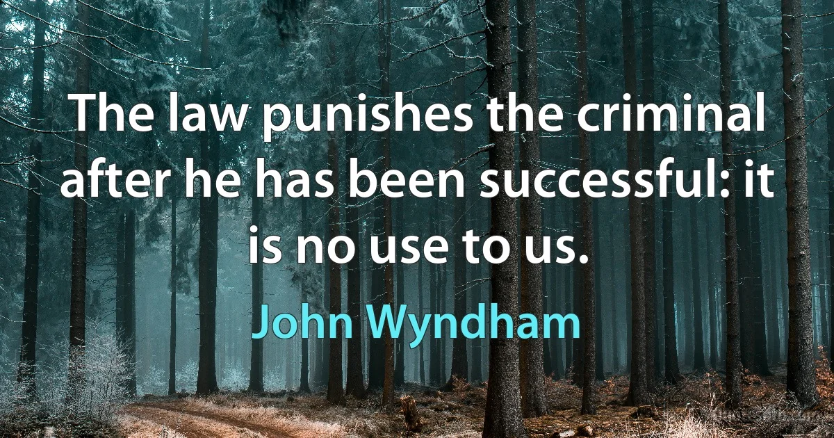 The law punishes the criminal after he has been successful: it is no use to us. (John Wyndham)