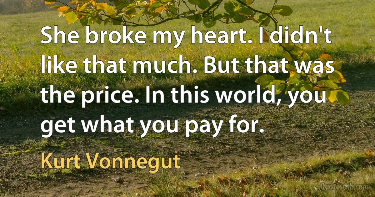 She broke my heart. I didn't like that much. But that was the price. In this world, you get what you pay for. (Kurt Vonnegut)