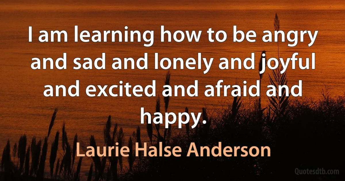 I am learning how to be angry and sad and lonely and joyful and excited and afraid and happy. (Laurie Halse Anderson)