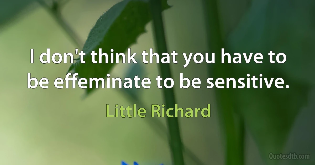 I don't think that you have to be effeminate to be sensitive. (Little Richard)