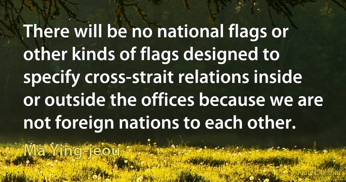 There will be no national flags or other kinds of flags designed to specify cross-strait relations inside or outside the offices because we are not foreign nations to each other. (Ma Ying-jeou)