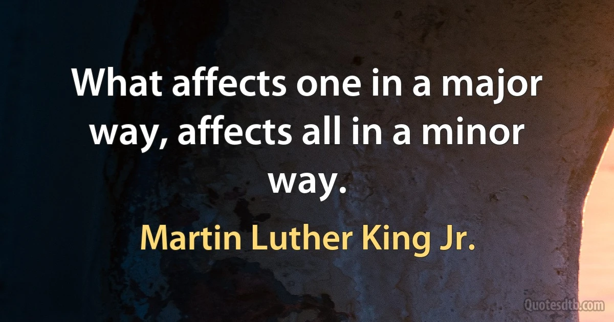 What affects one in a major way, affects all in a minor way. (Martin Luther King Jr.)