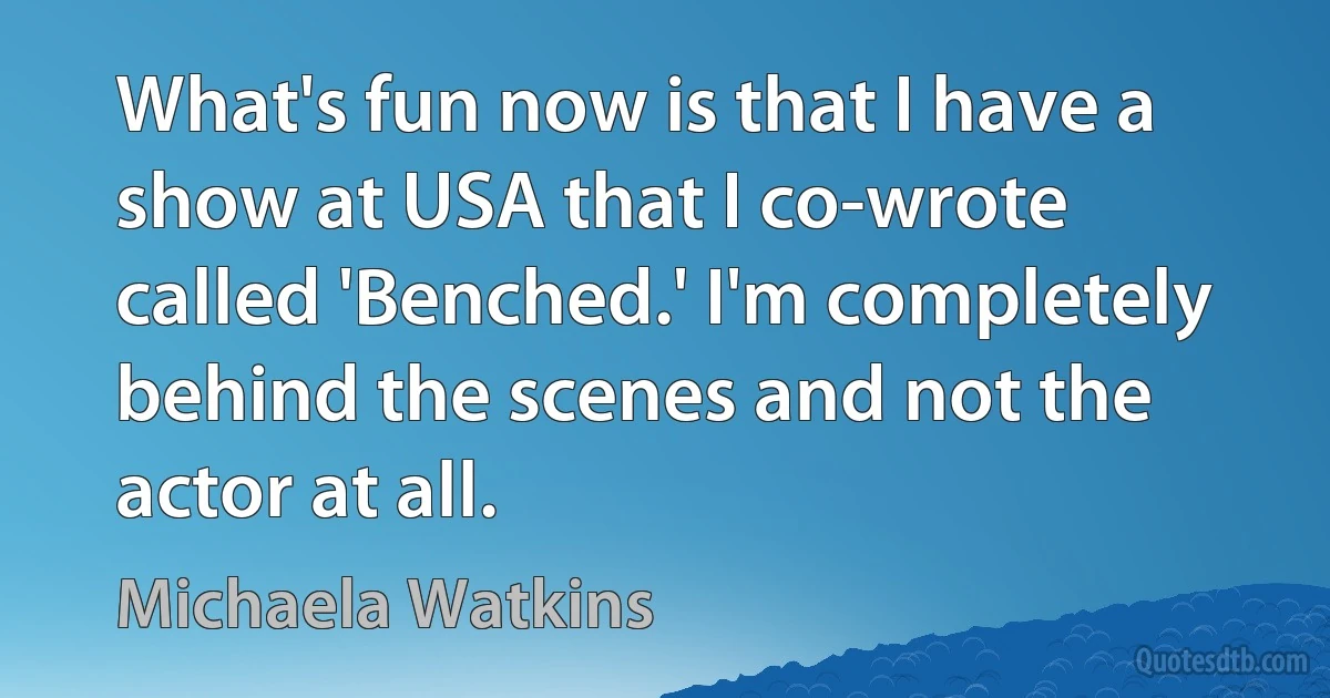 What's fun now is that I have a show at USA that I co-wrote called 'Benched.' I'm completely behind the scenes and not the actor at all. (Michaela Watkins)