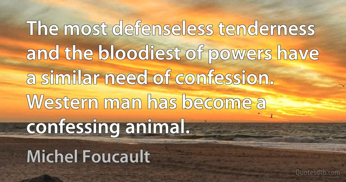 The most defenseless tenderness and the bloodiest of powers have a similar need of confession. Western man has become a confessing animal. (Michel Foucault)