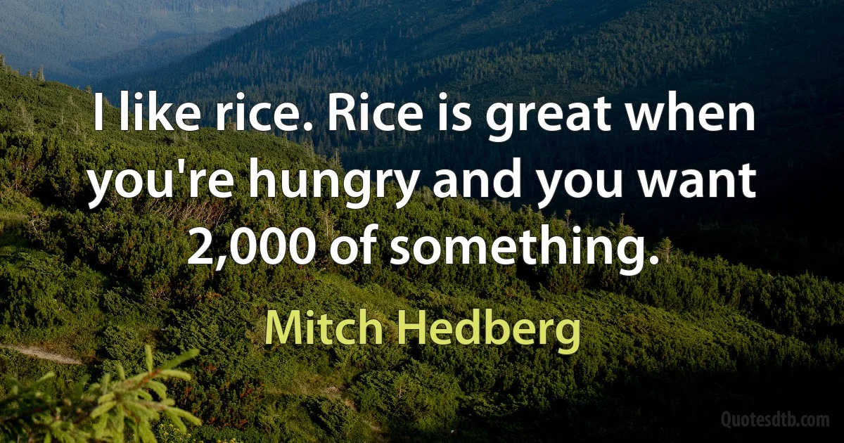 I like rice. Rice is great when you're hungry and you want 2,000 of something. (Mitch Hedberg)