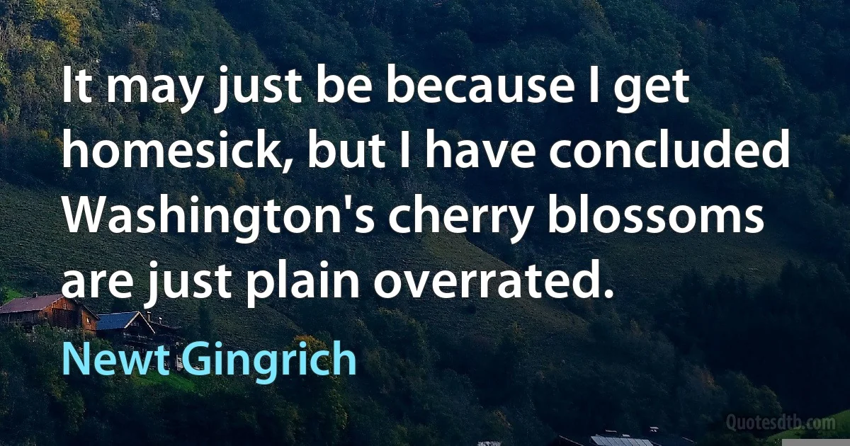 It may just be because I get homesick, but I have concluded Washington's cherry blossoms are just plain overrated. (Newt Gingrich)