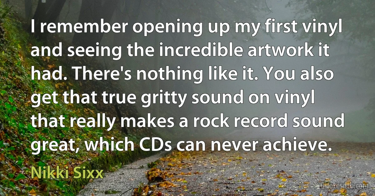 I remember opening up my first vinyl and seeing the incredible artwork it had. There's nothing like it. You also get that true gritty sound on vinyl that really makes a rock record sound great, which CDs can never achieve. (Nikki Sixx)