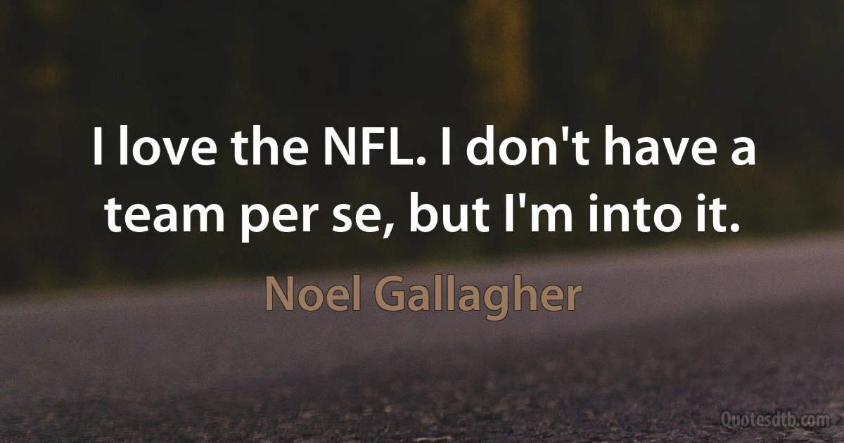 I love the NFL. I don't have a team per se, but I'm into it. (Noel Gallagher)