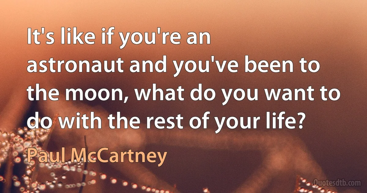 It's like if you're an astronaut and you've been to the moon, what do you want to do with the rest of your life? (Paul McCartney)