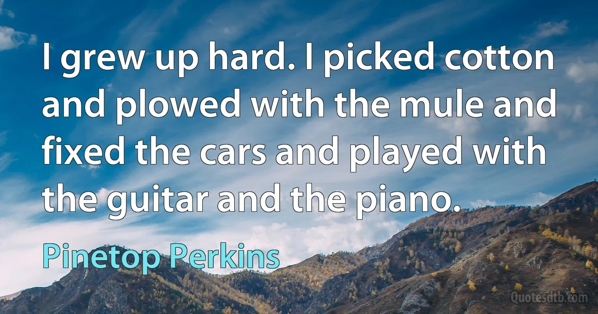 I grew up hard. I picked cotton and plowed with the mule and fixed the cars and played with the guitar and the piano. (Pinetop Perkins)