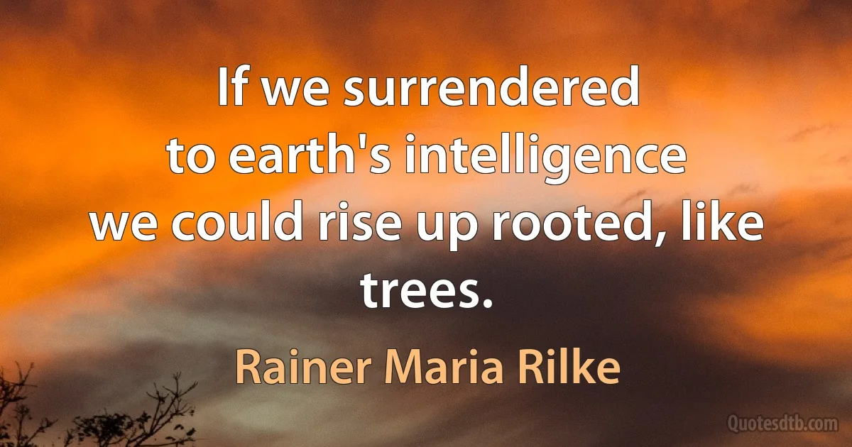 If we surrendered
to earth's intelligence
we could rise up rooted, like trees. (Rainer Maria Rilke)