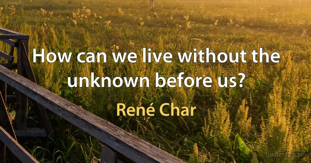 How can we live without the unknown before us? (René Char)