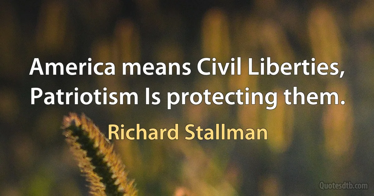 America means Civil Liberties, Patriotism Is protecting them. (Richard Stallman)