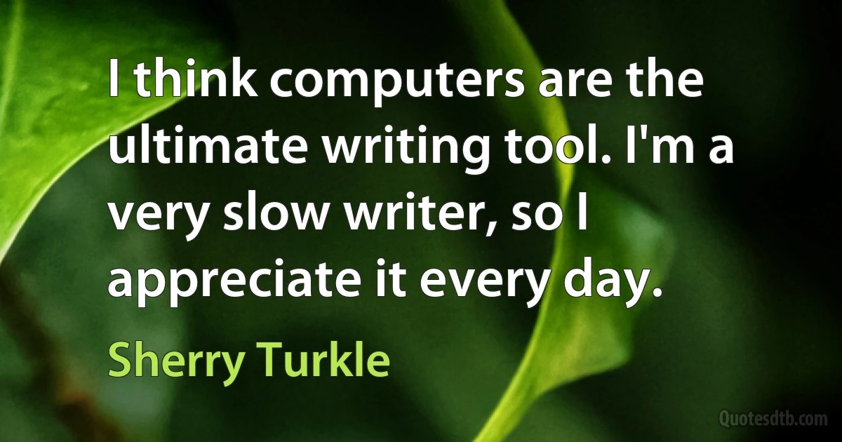 I think computers are the ultimate writing tool. I'm a very slow writer, so I appreciate it every day. (Sherry Turkle)