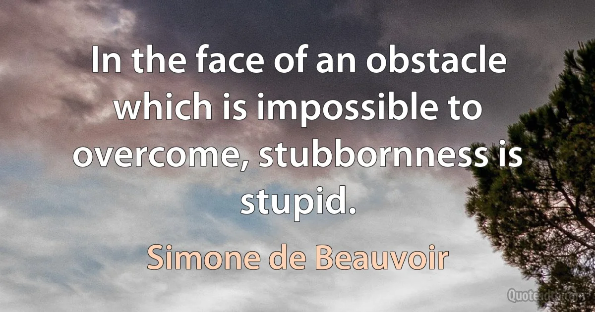 In the face of an obstacle which is impossible to overcome, stubbornness is stupid. (Simone de Beauvoir)