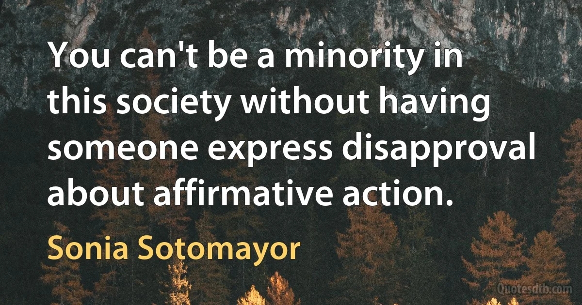 You can't be a minority in this society without having someone express disapproval about affirmative action. (Sonia Sotomayor)