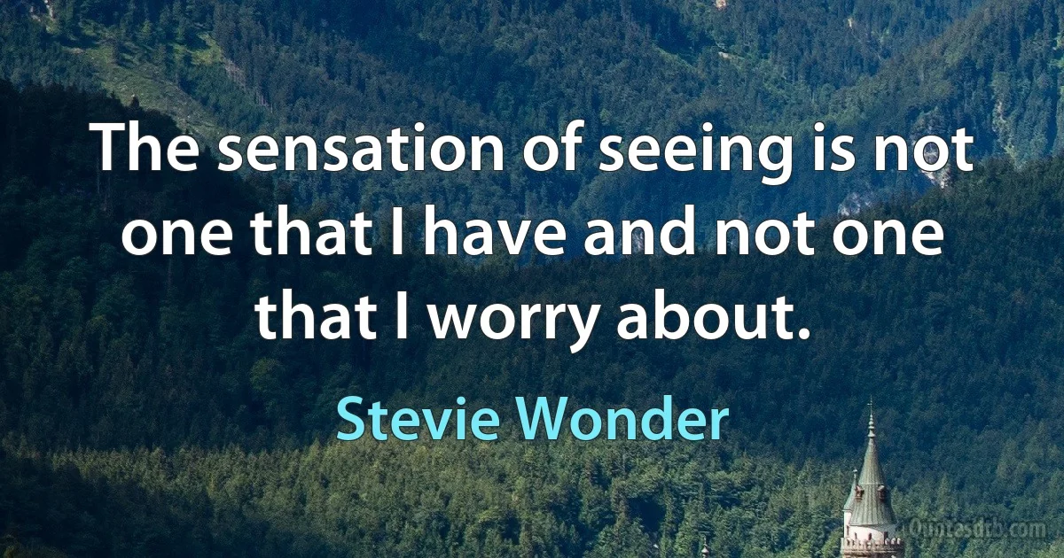 The sensation of seeing is not one that I have and not one that I worry about. (Stevie Wonder)