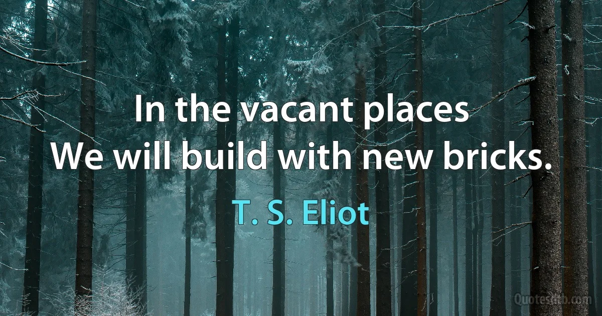 In the vacant places
We will build with new bricks. (T. S. Eliot)