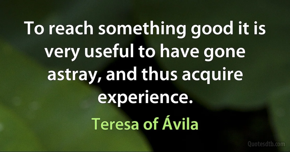 To reach something good it is very useful to have gone astray, and thus acquire experience. (Teresa of Ávila)