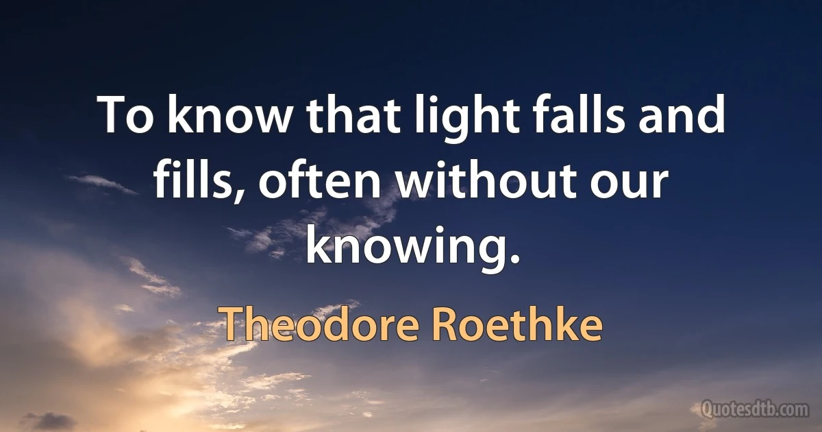 To know that light falls and fills, often without our knowing. (Theodore Roethke)