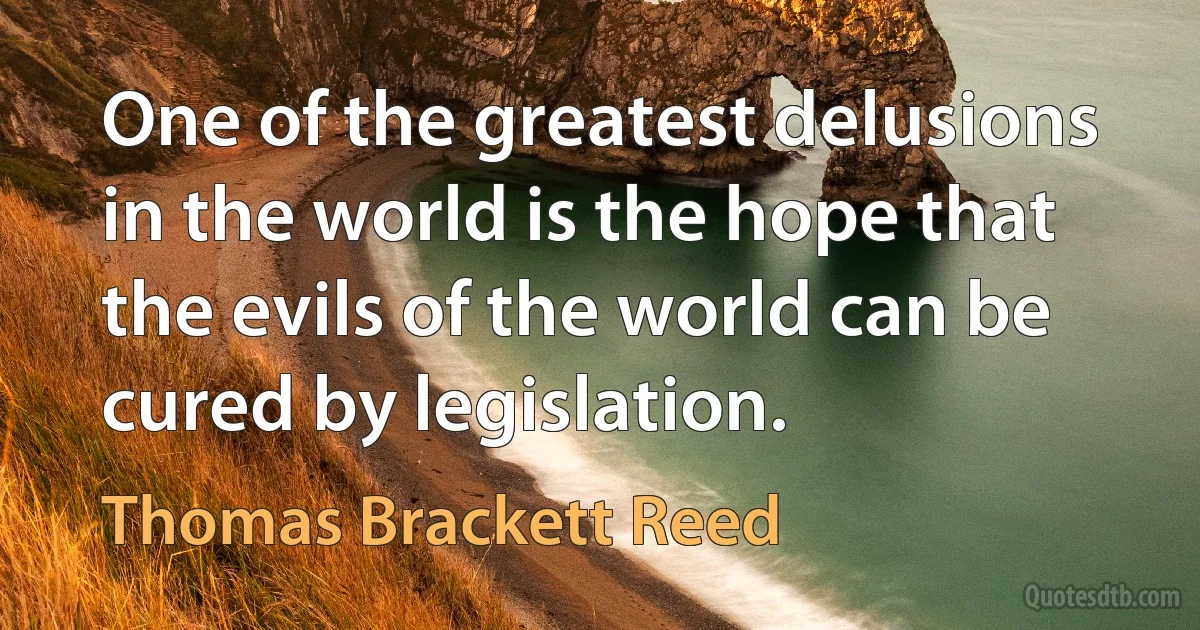 One of the greatest delusions in the world is the hope that the evils of the world can be cured by legislation. (Thomas Brackett Reed)