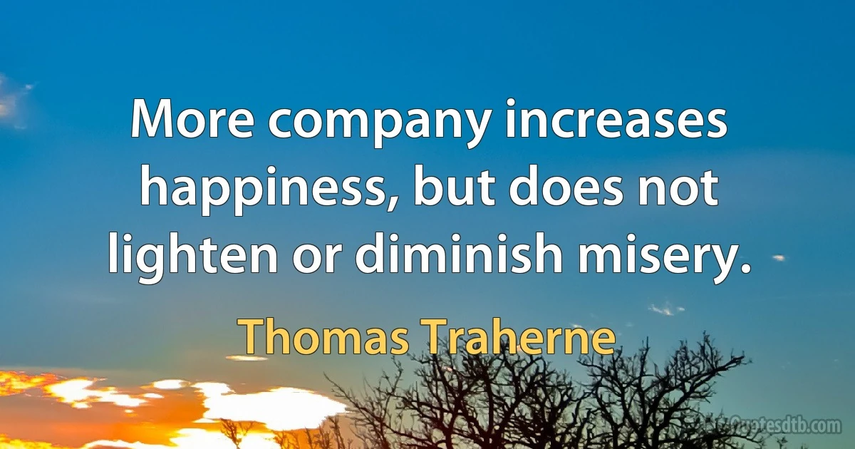 More company increases happiness, but does not lighten or diminish misery. (Thomas Traherne)